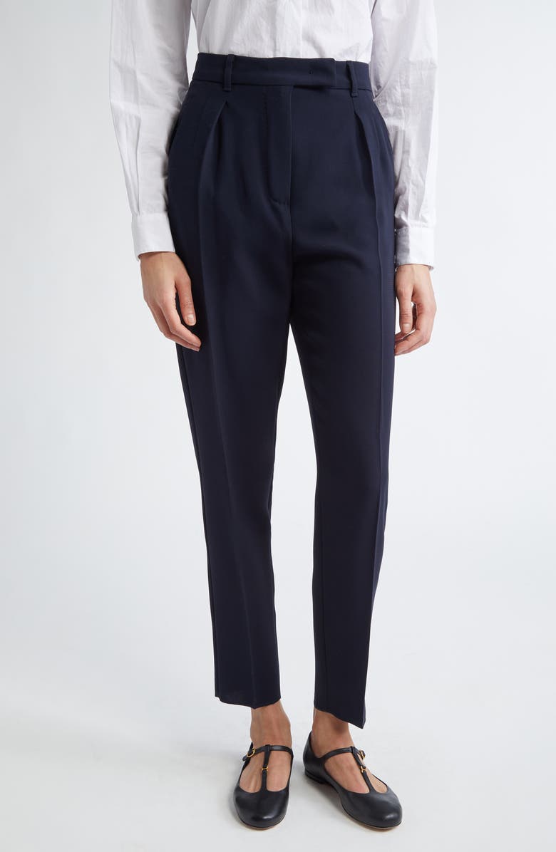 Max Mara Studio Eguale Pleated Crepe Ankle Pants, Main, color, Navy