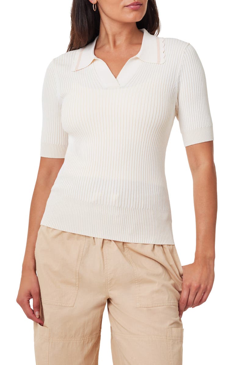 Scotch & Soda Short Sleeve Rib Polo Sweater, Main, color, Soft Ice