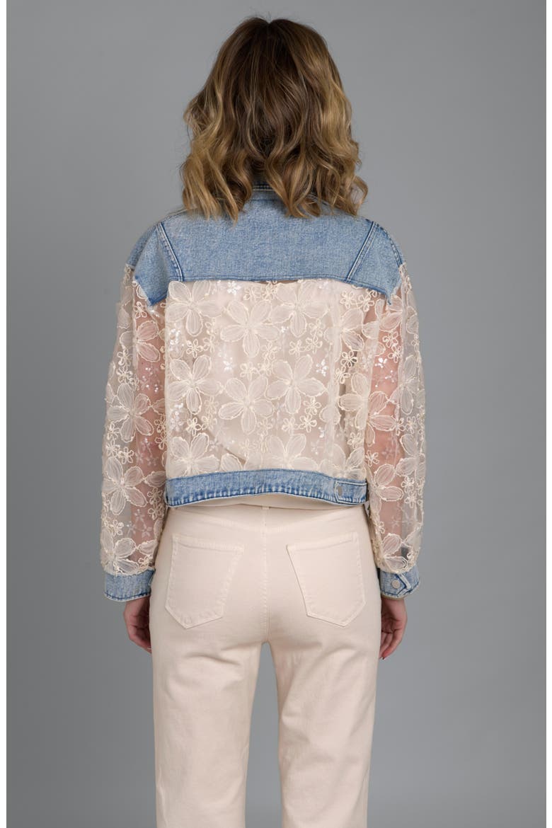 Denim Lace Trucker Jacket, Alternate, color, BLUE