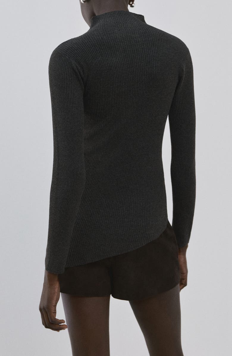 MANGO Asymmetric Hem Mock Neck Sweater, Alternate, color, Charcoal