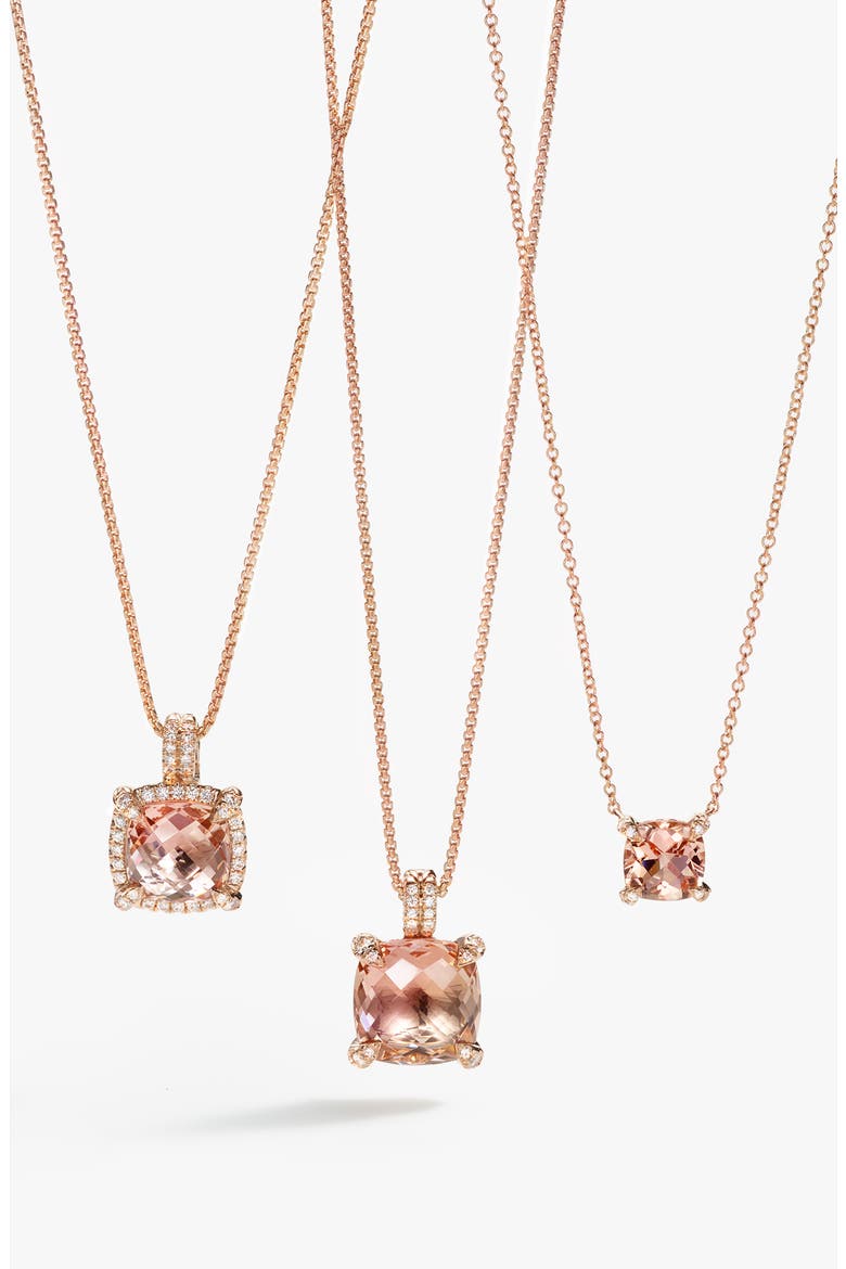 Châtelaine Pavé Bezel Pendant Necklace with Morganite and Diamonds in 18K Rose Gold, Alternate, color, ROSE GOLD/ DIAMOND/ MORGANITE