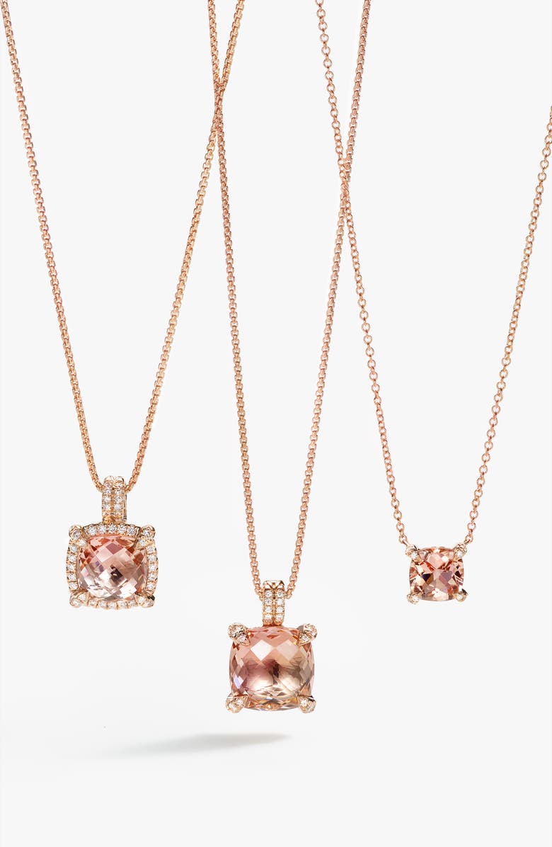 David Yurman Châtelaine Pavé Bezel Pendant Necklace with Morganite and Diamonds in 18K Rose Gold, Alternate, color, 
