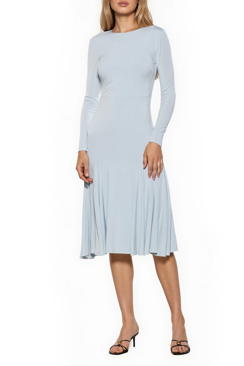 Oona Long Sleeve Fit & Flare Midi Dress, Main, color, ICE BLUE