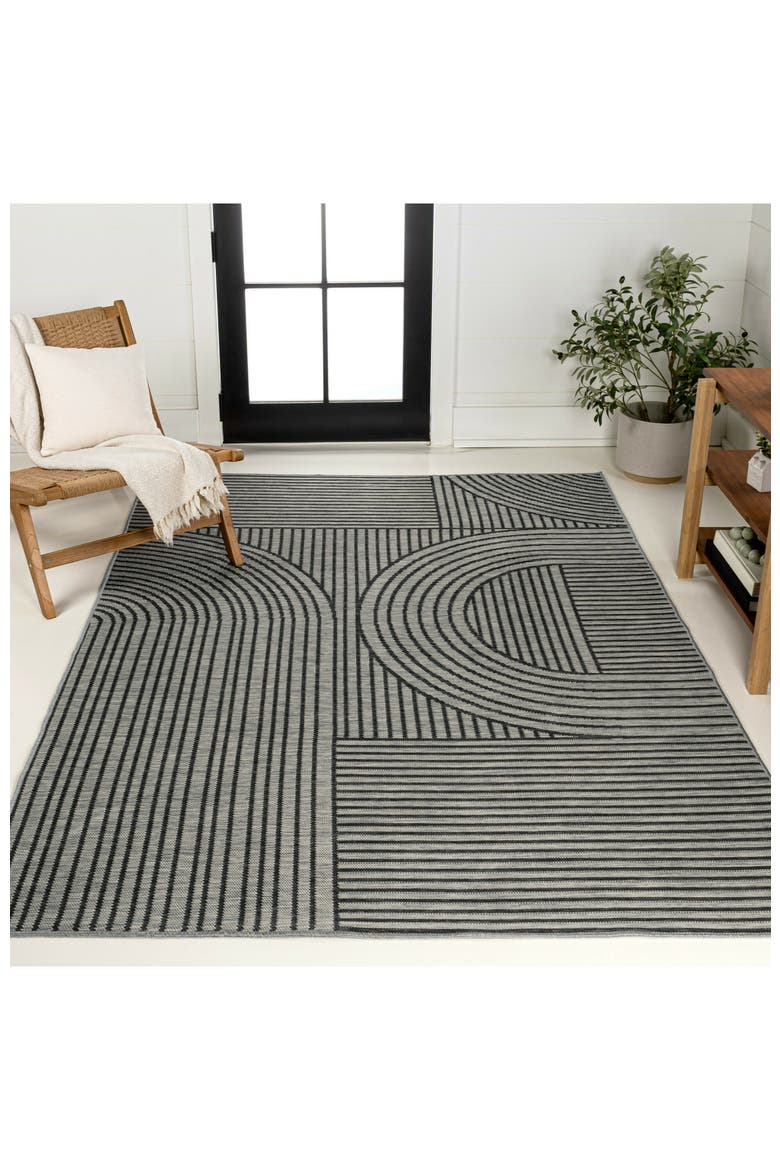 Zephyr Mid-Century Modern Arch Stripe Reversible Machine-Washable Indoor/Outdoor Area Rug, Alternate, color, Cream/Beige