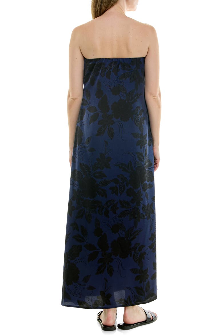 Strapless Print Satin Maxi Dress, Alternate, color, WESTERN FLORAL NAVY