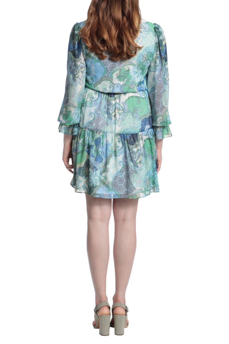 Button Front Tiered Paisley Dress, Alternate, color, WHITE/ BLUE