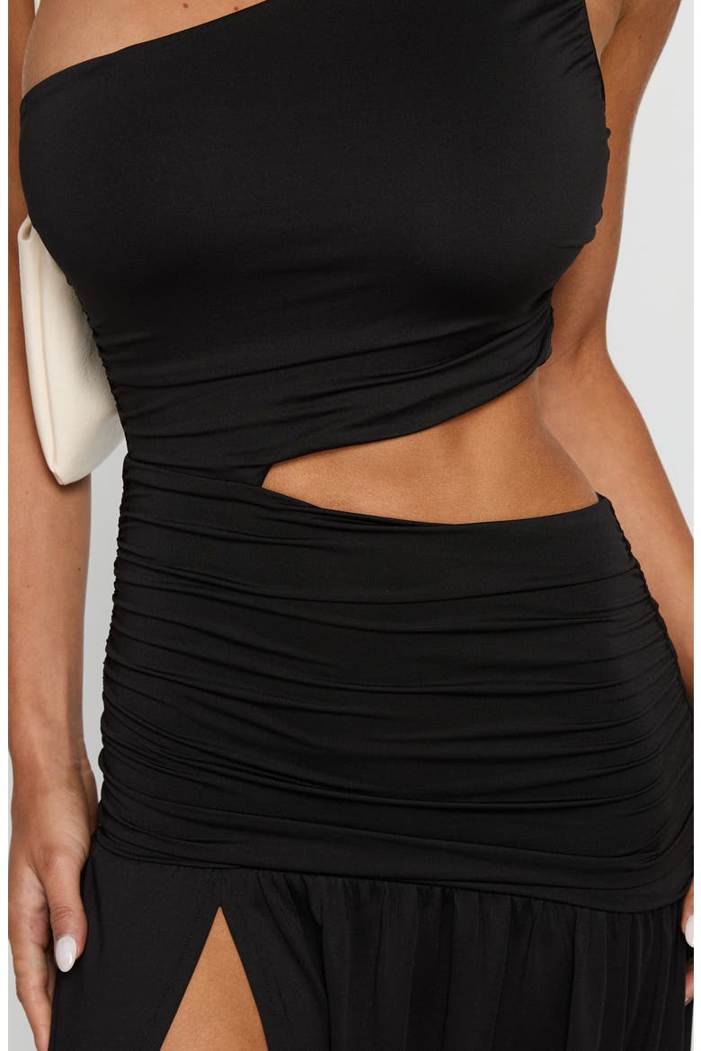 One-Shoulder Cutout Detail Maxi Dress, Alternate, color, BLACK