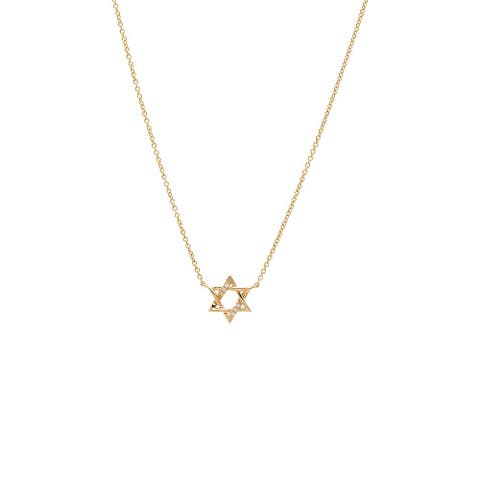 Medium Diamond Pave/Solid Star Of David Necklace 14K