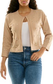 Nina Leonard Rhinestone & Imitation Pearl Bolero