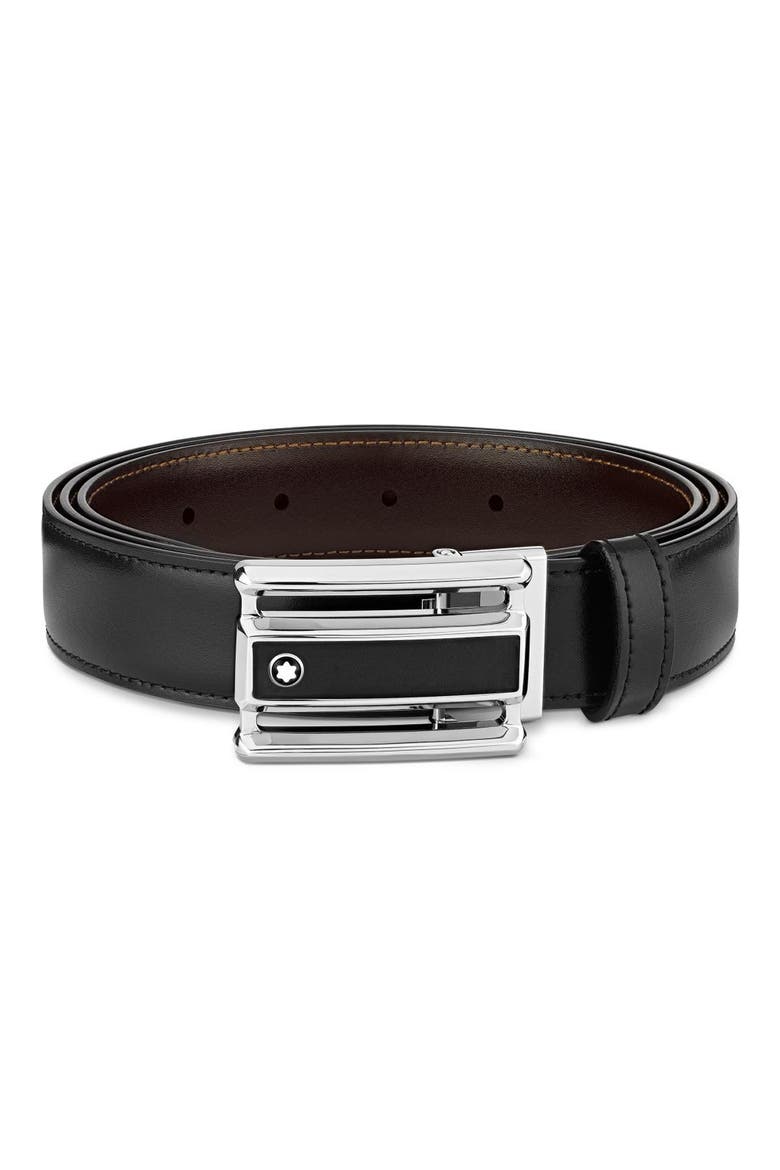 Rectangular Cut-Out Buckle Reversible Leather Belt, Main, color, BLACK / BROWN