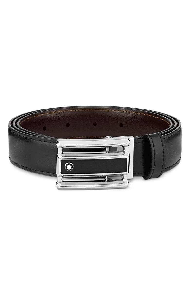 Montblanc Rectangular Cut-Out Buckle Reversible Leather Belt, Main, color, Black / Brown