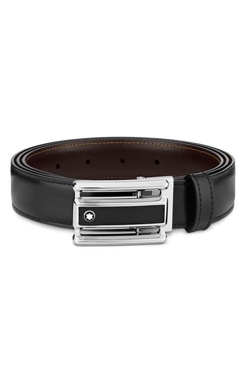 Rectangular Cut-Out Buckle Reversible Leather Belt