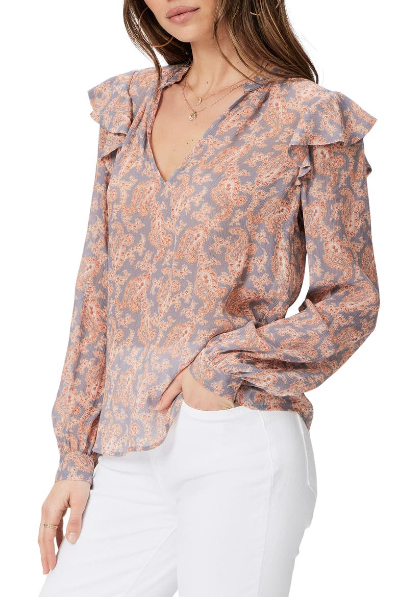 Seema Ruffle Silk Top, Alternate, color, SALTON SEA MULTI
