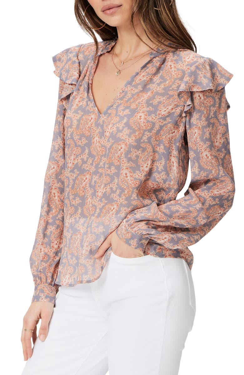 PAIGE Seema Ruffle Silk Top, Alternate, color, Salton Sea Multi