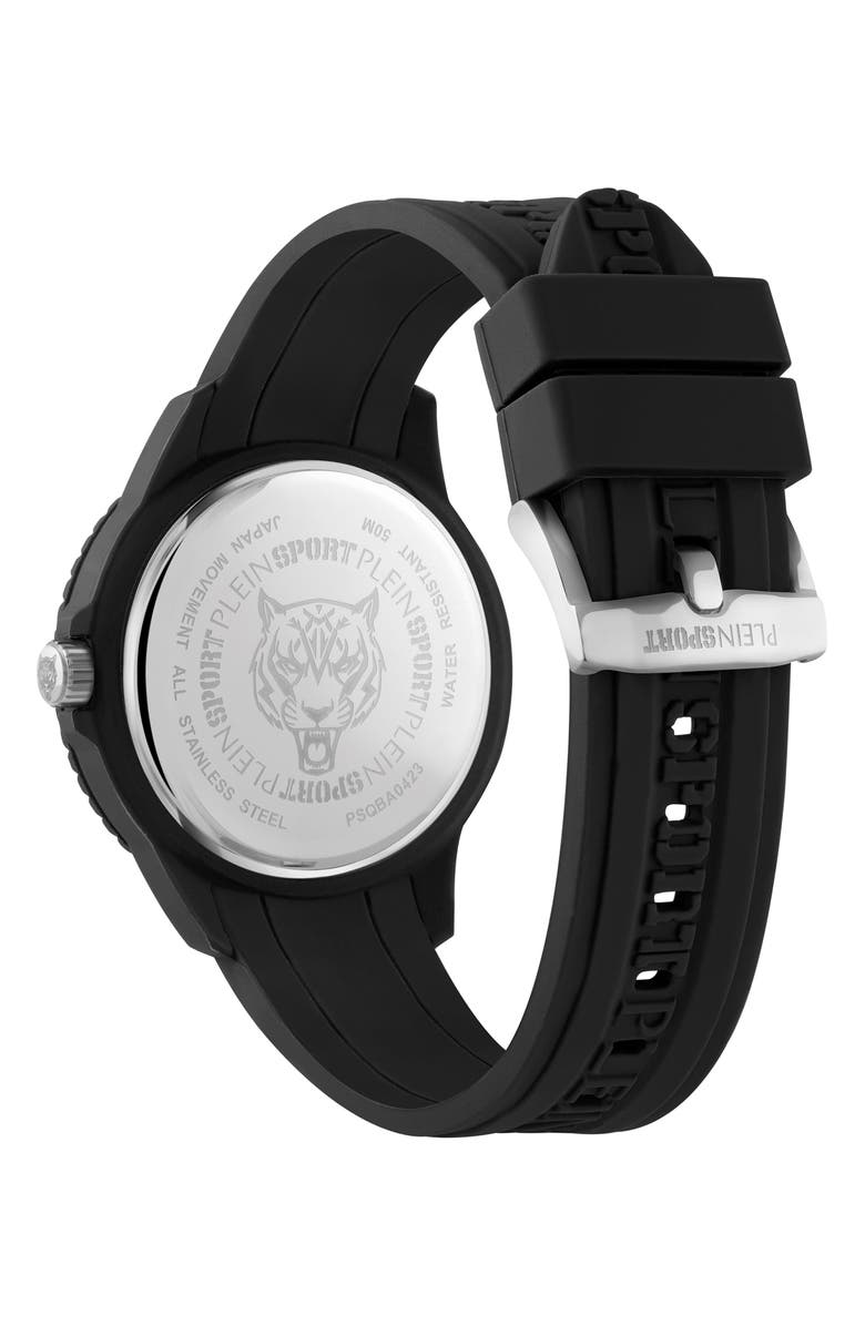 PLEIN SPORT Fearless Silicone Strap Watch, 43mm, Alternate, color, Black
