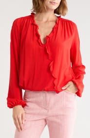 Longchamp Ruffle V-Neck Silk Top