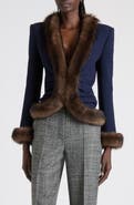 Valentino Genuine Shearling Trim Wool Cutaway Jacket