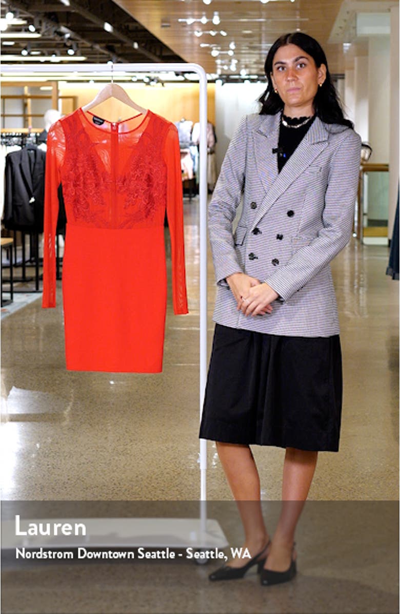 Long Sleeve Lace & Mesh Cocktail Minidress, sales video thumbnail