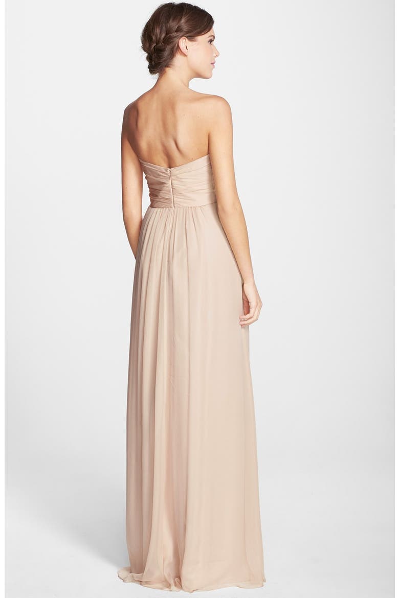 Strapless Crinkle Chiffon Gown, Alternate, color, FAWN