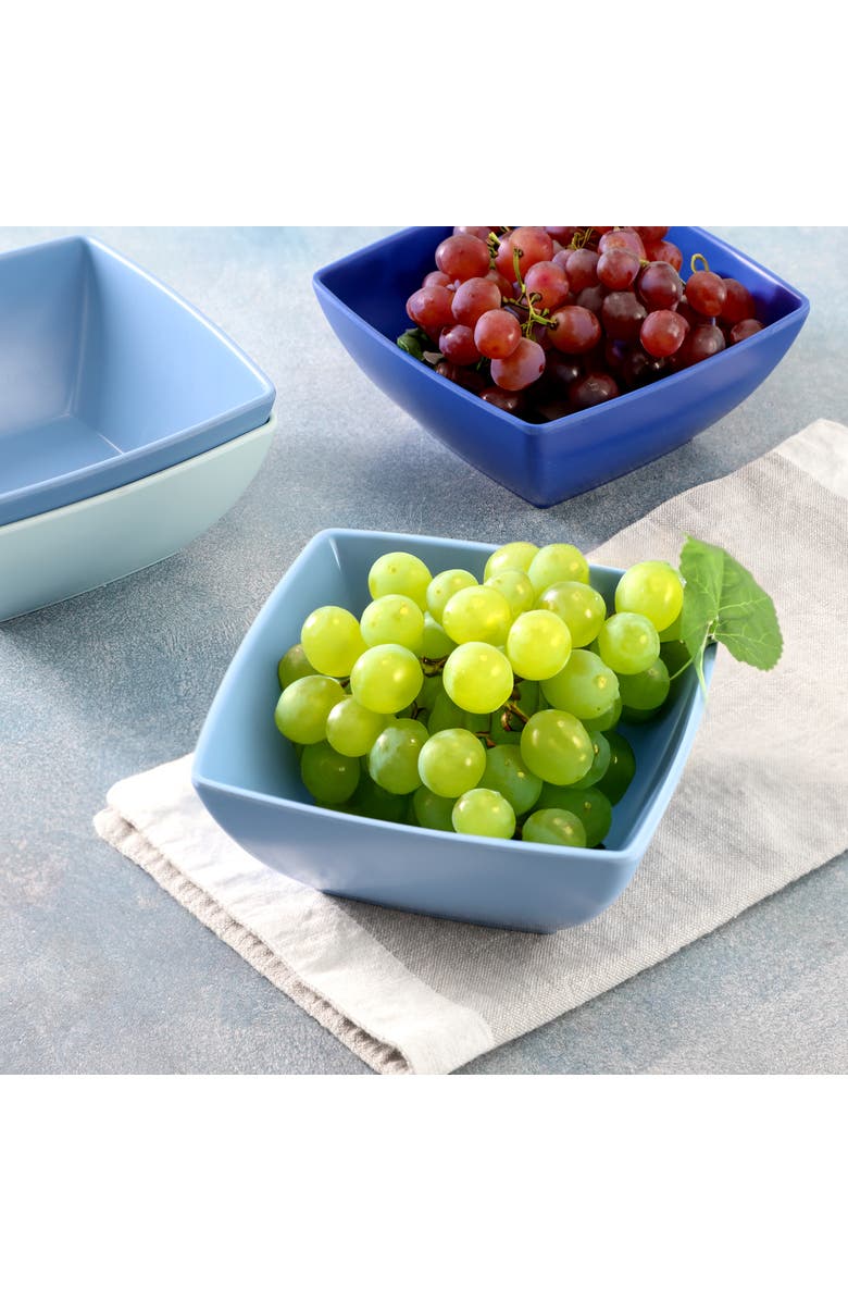 Gibson Home Grayson 4 Piece 6 Inch Square Melamine Dinner Bowl Set, Alternate, color, Blue