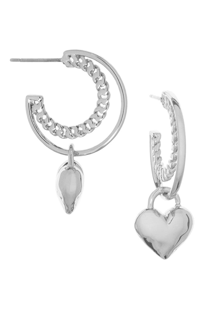 MARLYN SCHIFF Heart Charm Layered Hoop Earrings, Main, color, Silver