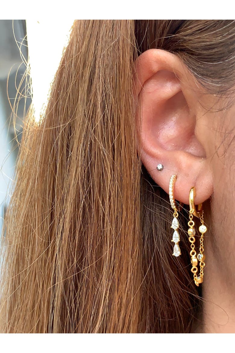 Tear drops dangling huggie earrings, Alternate, color, Gold
