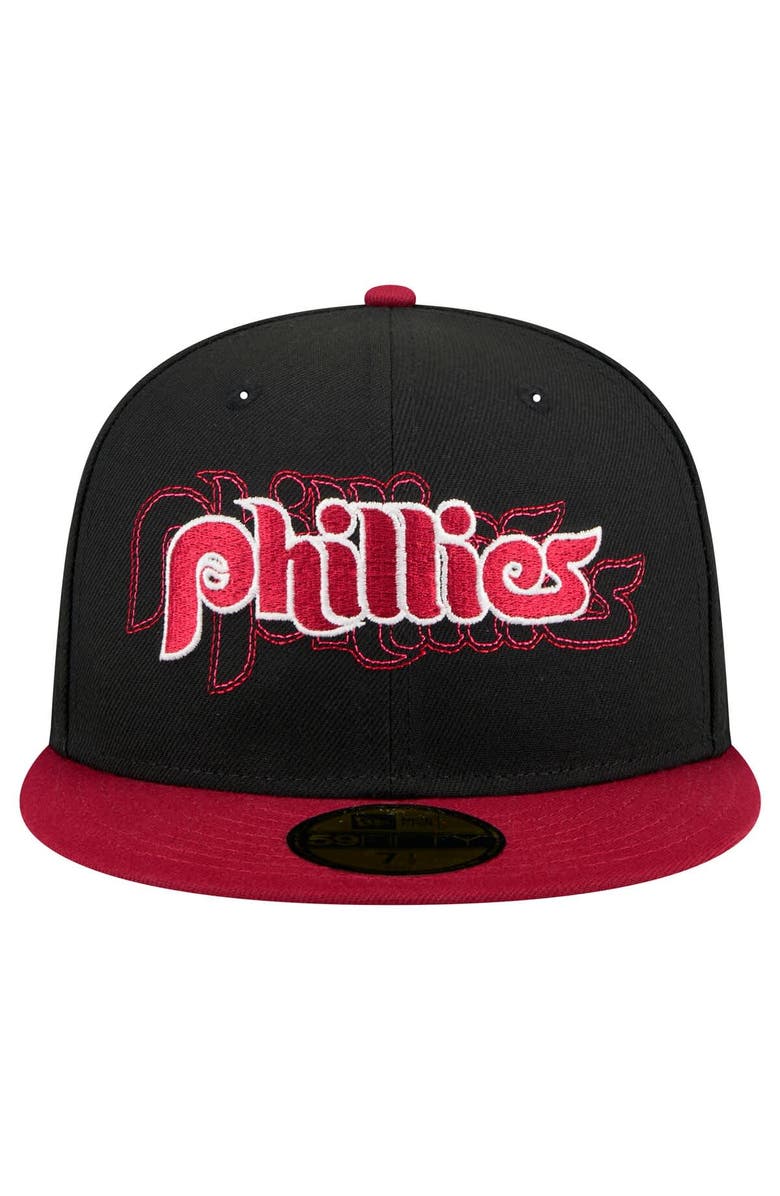 New Era Men's New Era Black Philadelphia Phillies Shadow Stitch 59FIFTY Fitted Hat, Alternate, color,