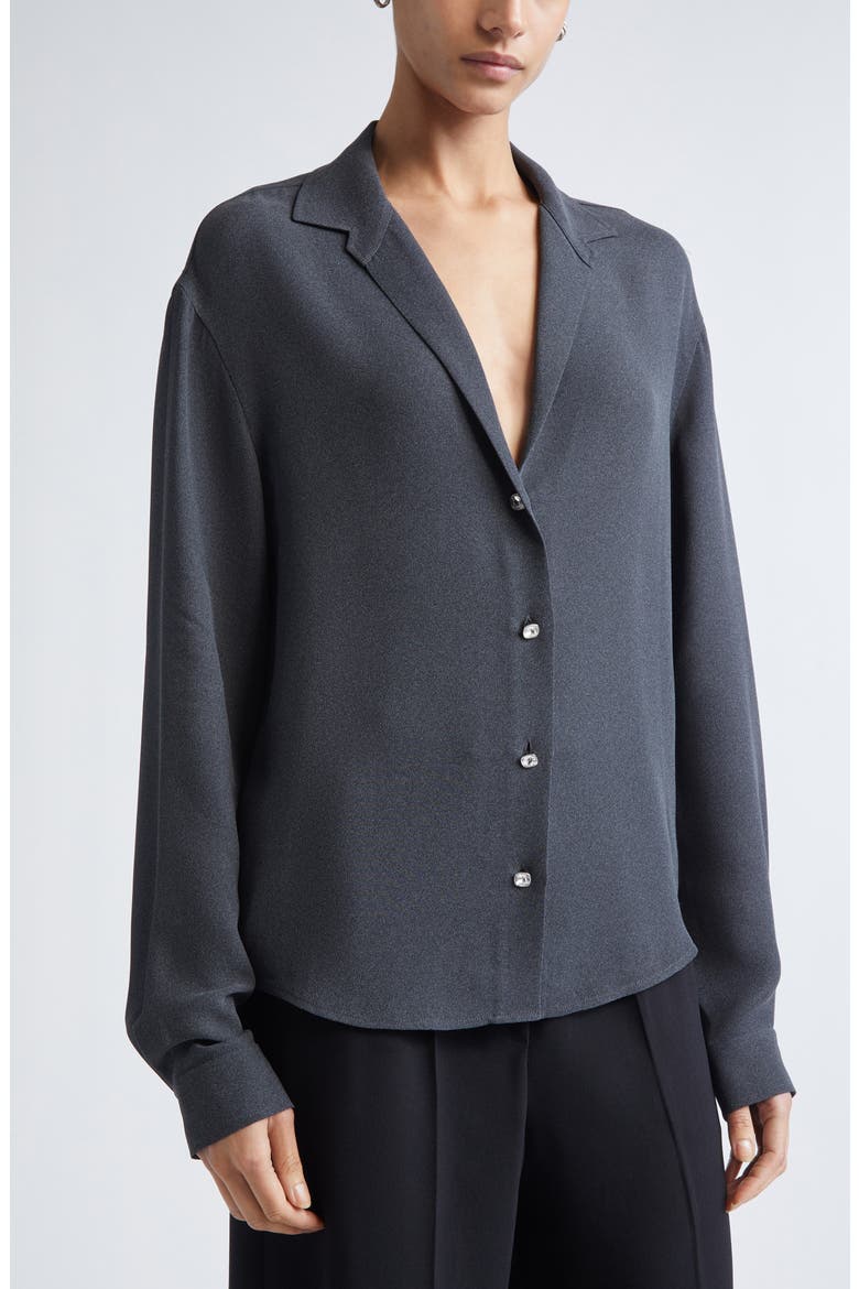 Heathered Crepe Shirt, Alternate, color, DARK GREY MELANGE