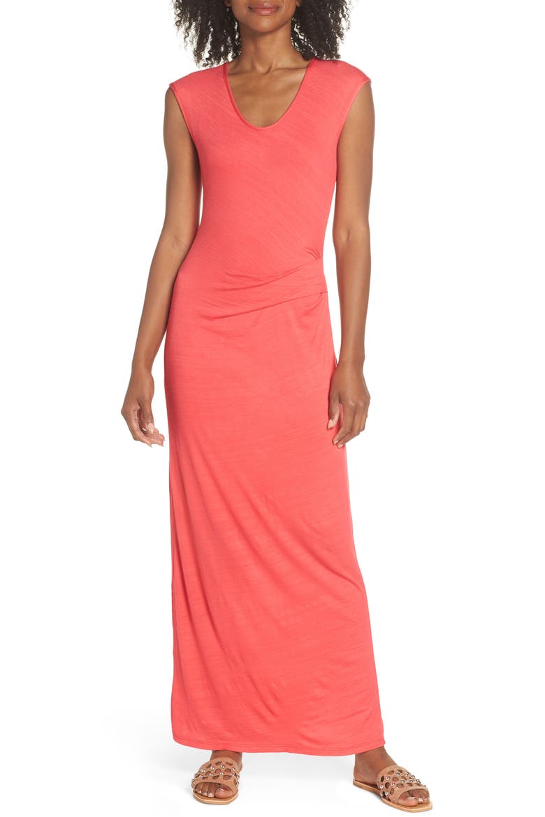 Ruched Jersey Maxi Dress, Main, color, FUCHSIA