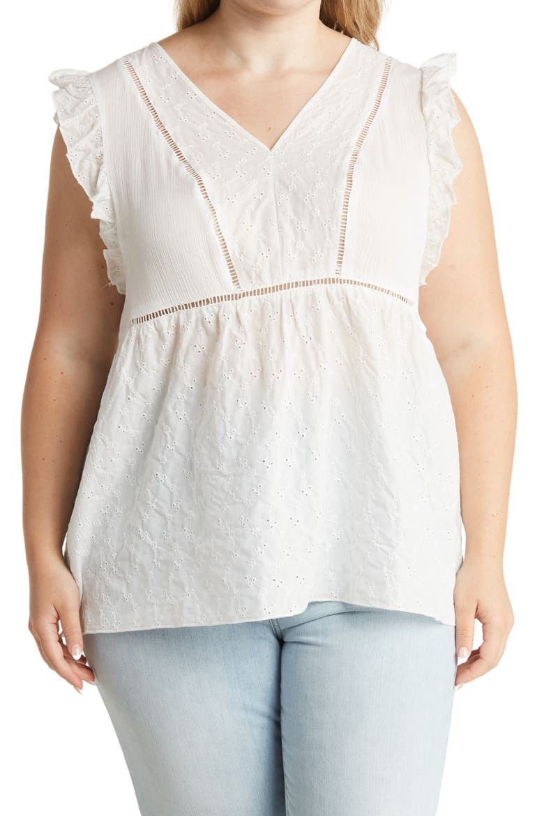Eyelet Babydoll Blouse, Main, color, WHITE