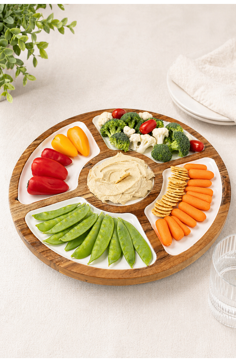 Jeanne Fitz Wood + White Collection Mango Wood Compartment Lazy Susan, Main, color, White, Brown