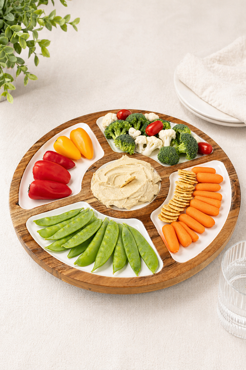 Wood + White Collection Mango Wood Compartment Lazy Susan