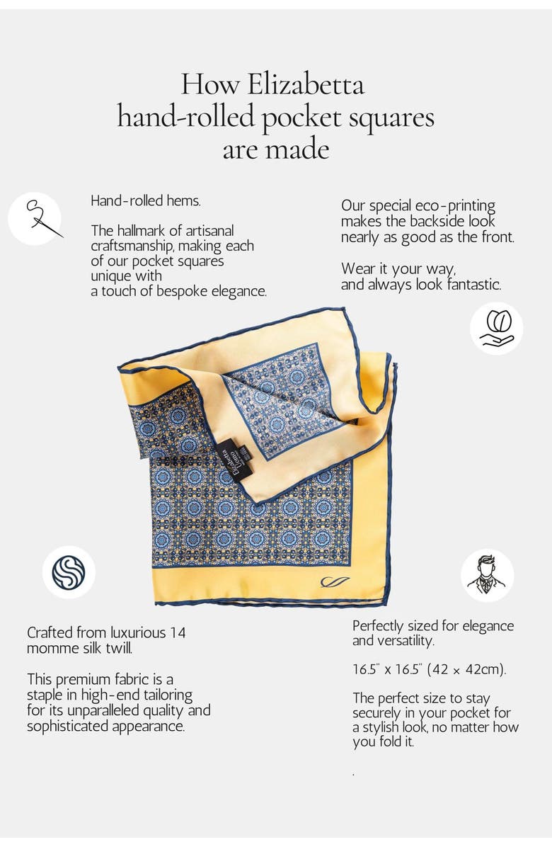 Elizabetta Like Clockwork - Silk Pocket Square for Men, Alternate, color, Beige