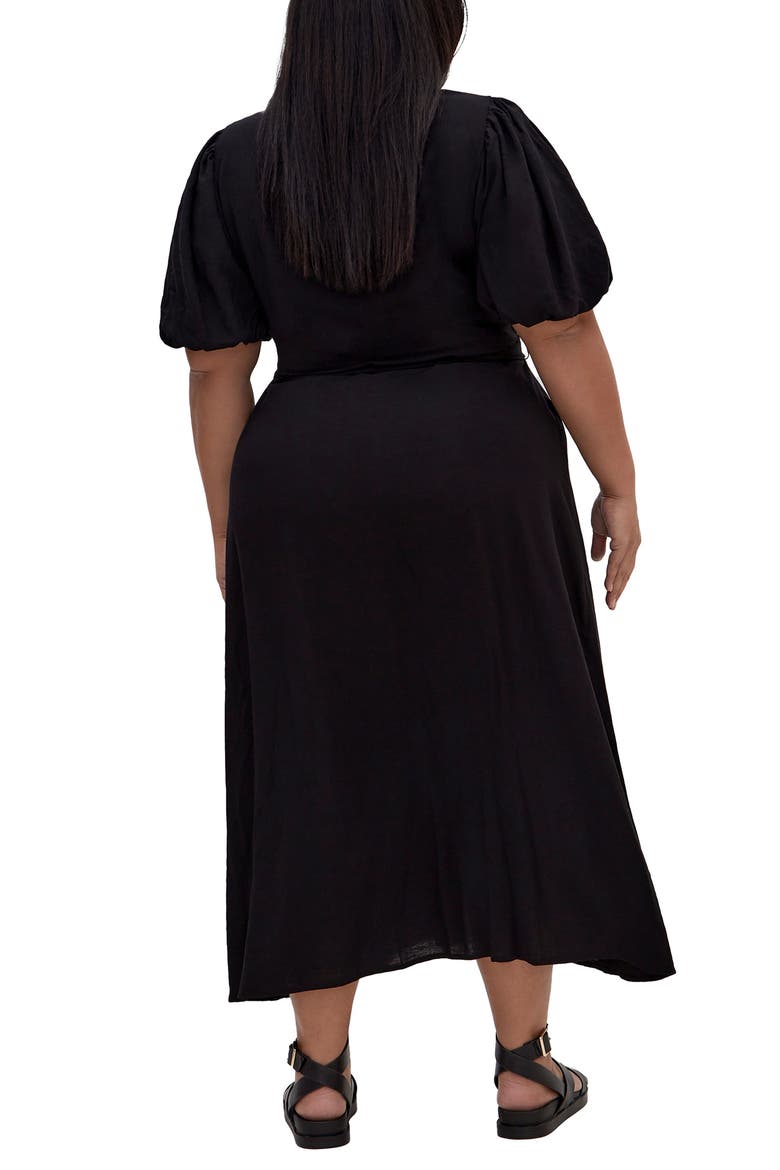 Freya Puff Sleeve Tie Belt Shirtdress, Alternate, color, BLACK