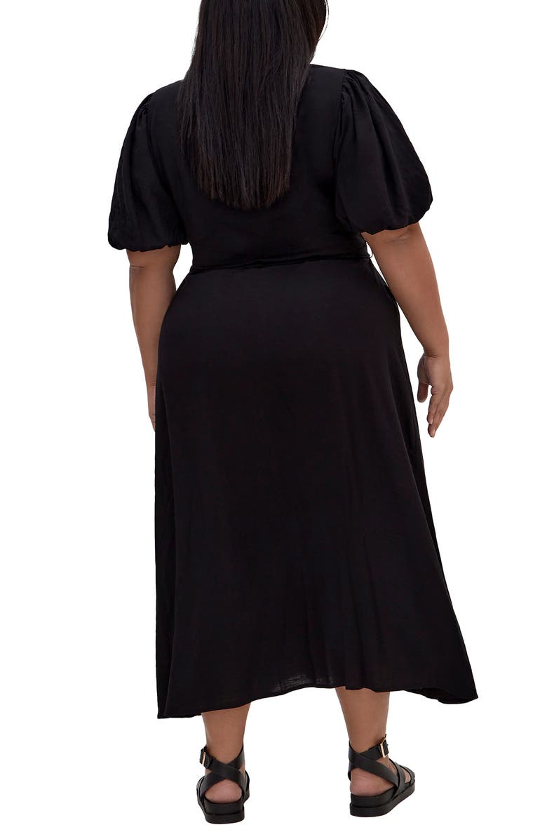 City Chic Freya Puff Sleeve Tie Belt Shirtdress, Alternate, color, Black