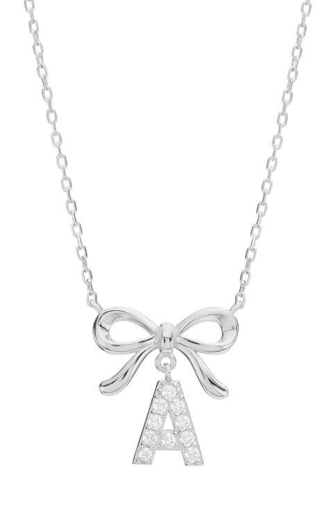 Cubic Zirconia Bow Initial Pendant Necklace