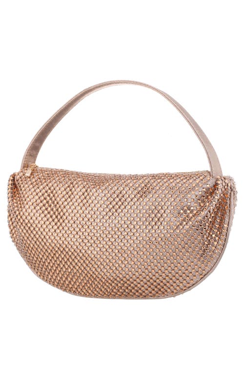 Shop Nina Half Moon Rhinestone Mesh Shoulder Bag In Taupe