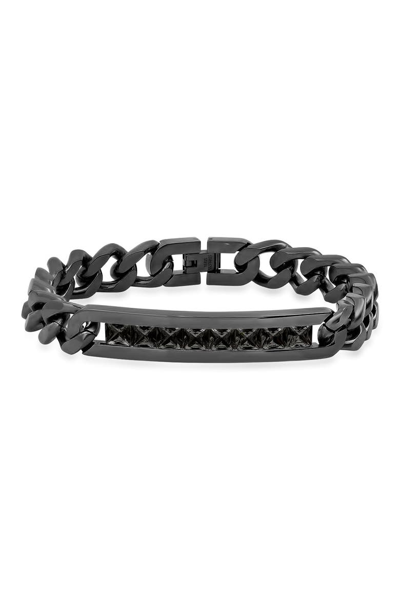 Black IP Stainless Steel CZ Band Bracelet, Main, color, BLACK