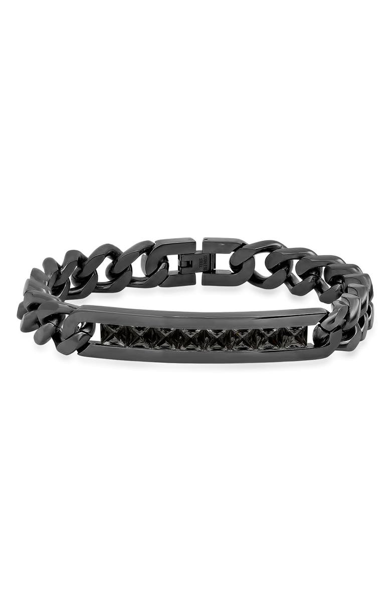 HMY JEWELRY Black IP Stainless Steel CZ Band Ring, Main, color, 