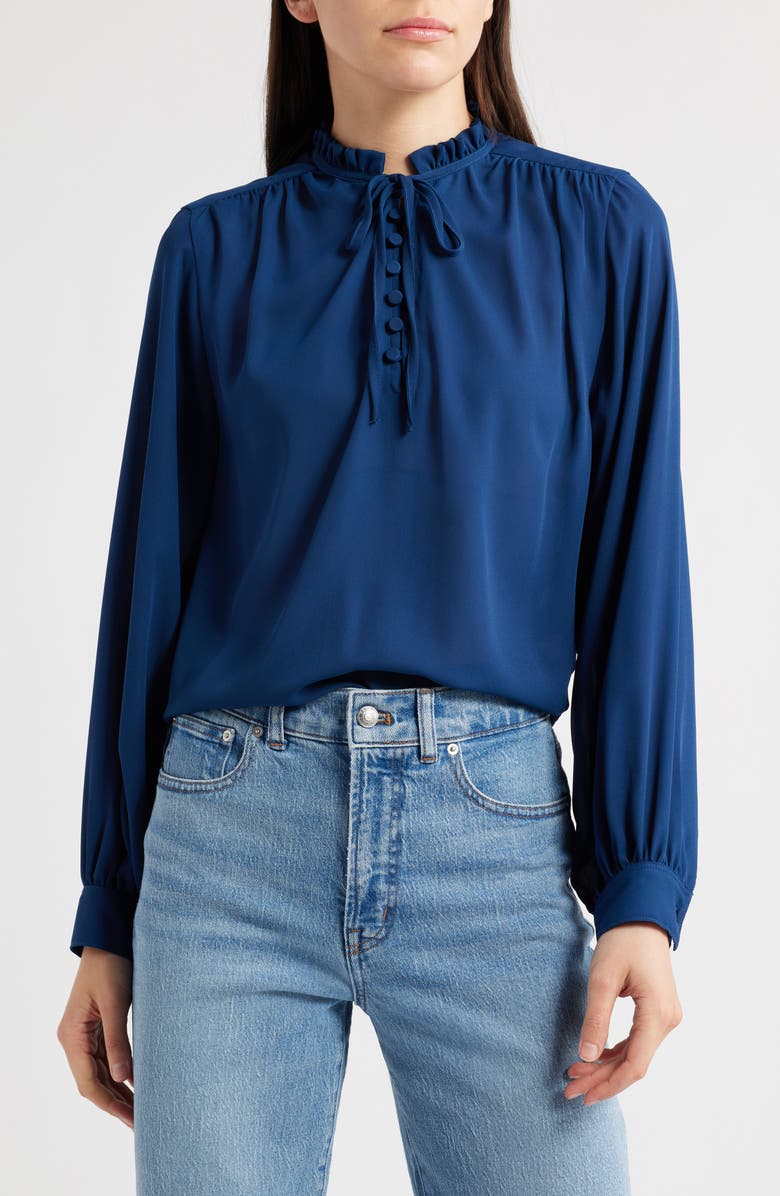 Madewell Shay Long Sleeve Chiffon Top, Alternate, color, Ink Blue