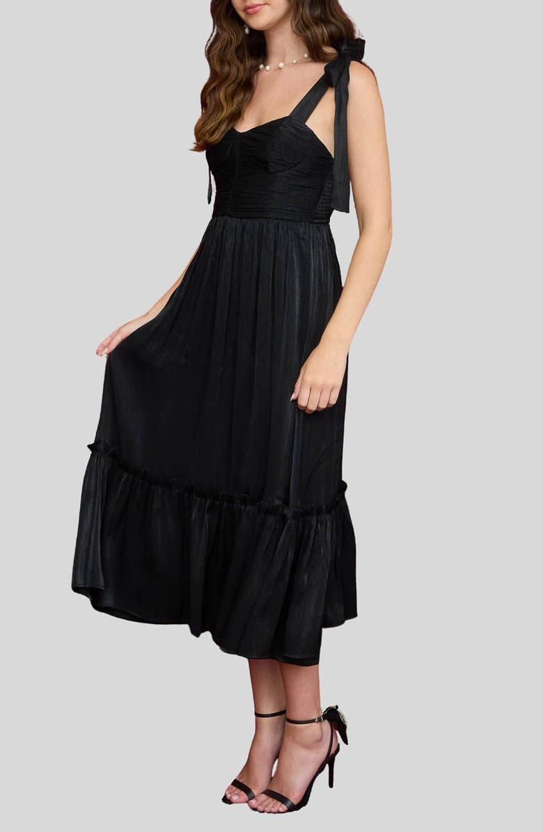 Blu Pepper Tie Strap Tiered Midi Dress, Alternate, color, Black