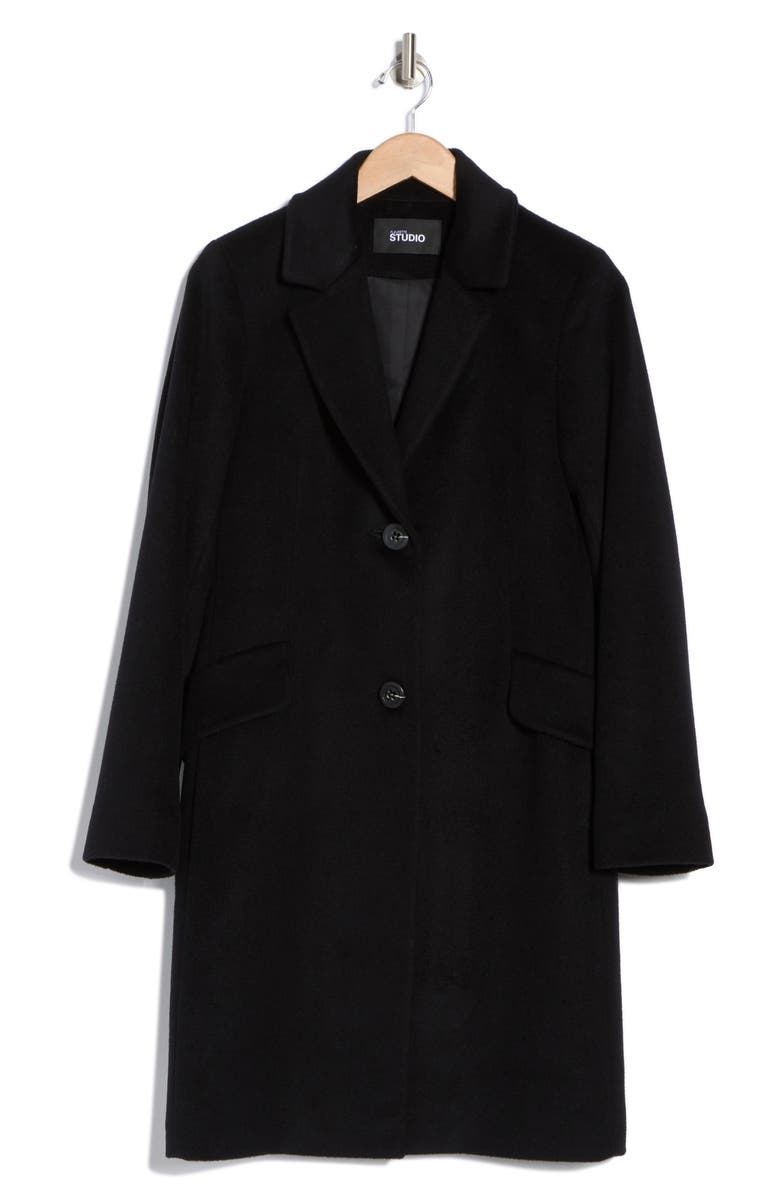 Fleurette Notch Lapel Wool Blend Coat, Alternate, color, Black