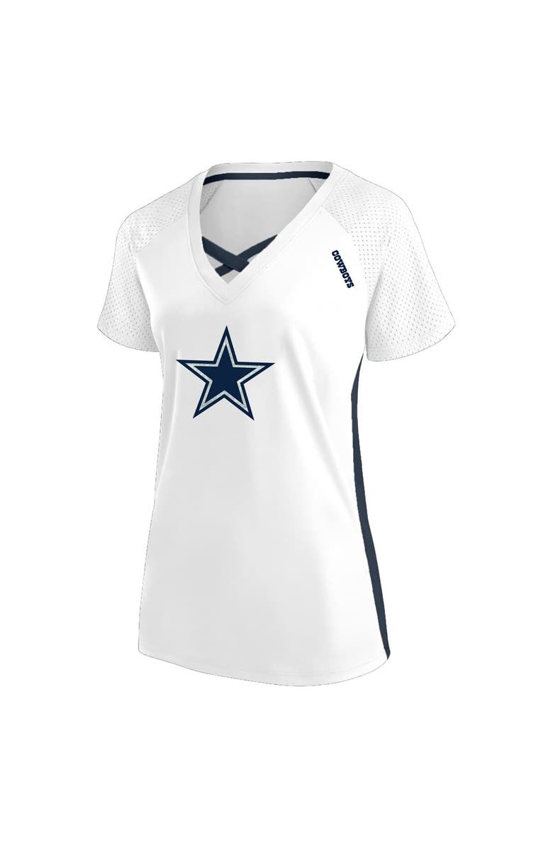 FANATICS Women's Fanatics  White Dallas Cowboys Plus Size Glitter Lace-Up V- Neck T-Shirt, Alternate, color, White