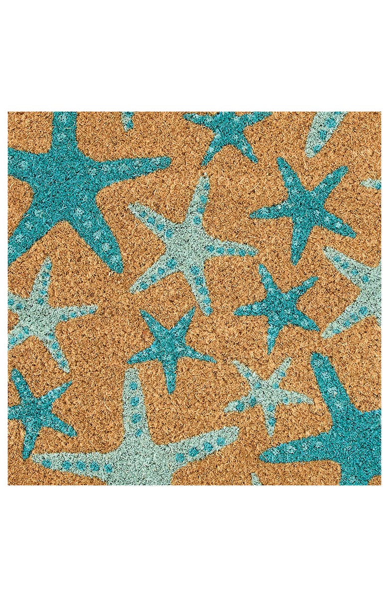mDesign Starfish Coir Doormat for Indoor/Outdoor Entrance, Non-Slip Backing, 20" x 40", Natural/Blue, Alternate, color, Natural
