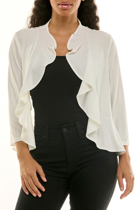 Metallic Stripe Ruffle Trim Shrug