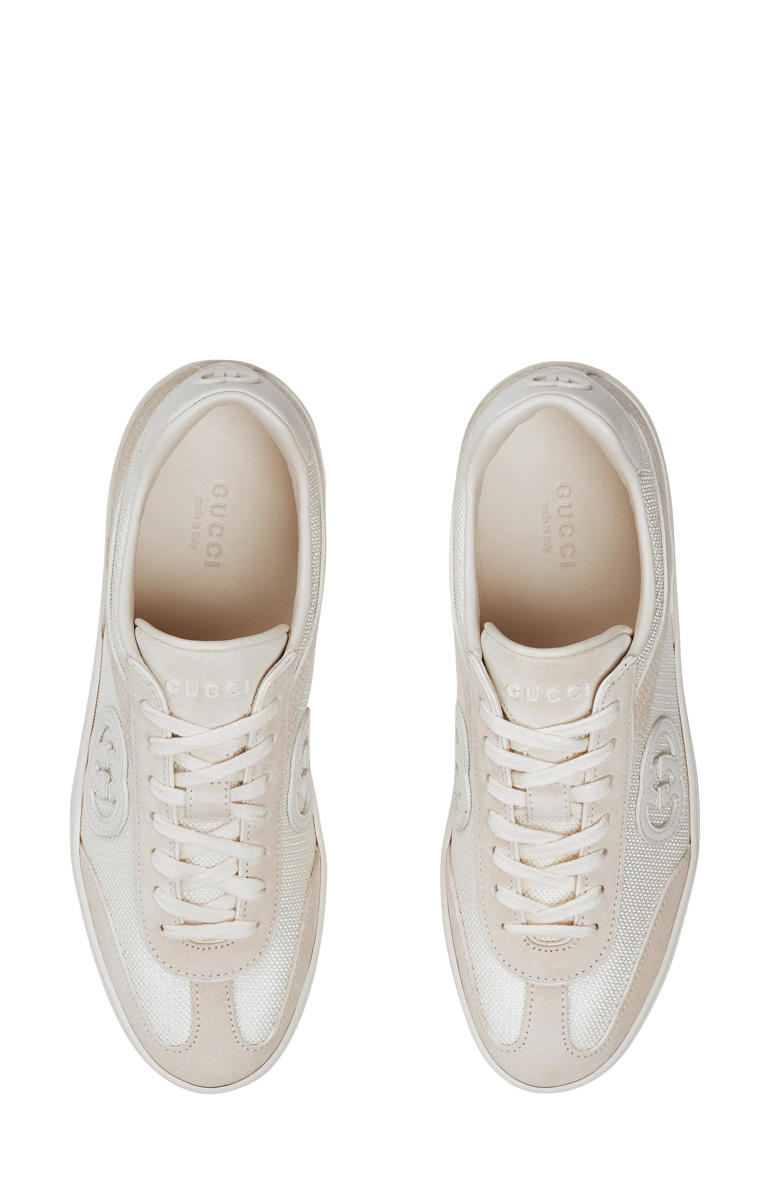 Gucci G75 GG Suede & Knit Low Top Sneaker, Alternate, color, Off White