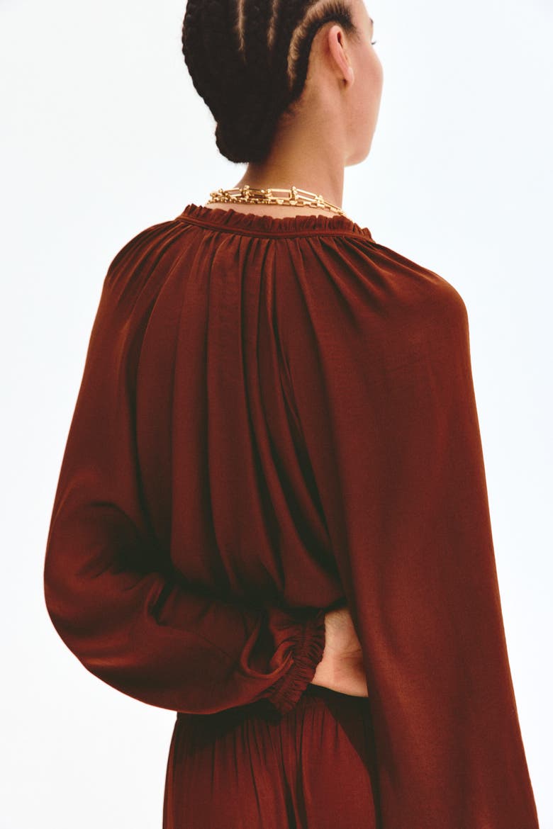 Balloon-sleeved Blouse, Alternate, color, Rust brown