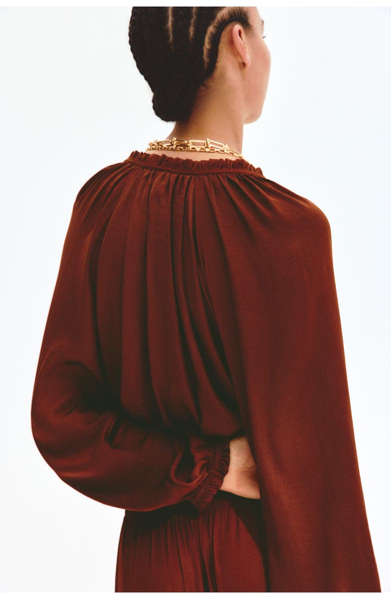 H&M Balloon-sleeved Blouse, Alternate, color, Dark Brown