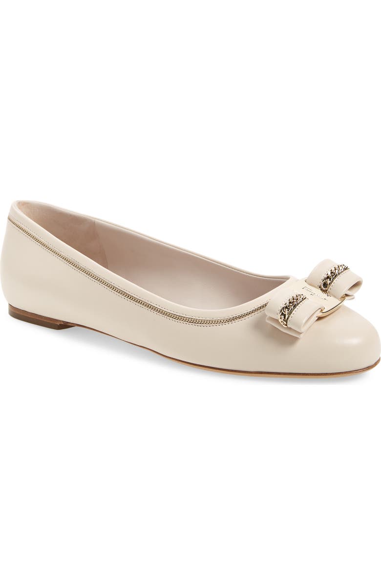 FERRAGAMO Salvatore Ferragamo Varina Lux Chain Bow Flat, Main, color,