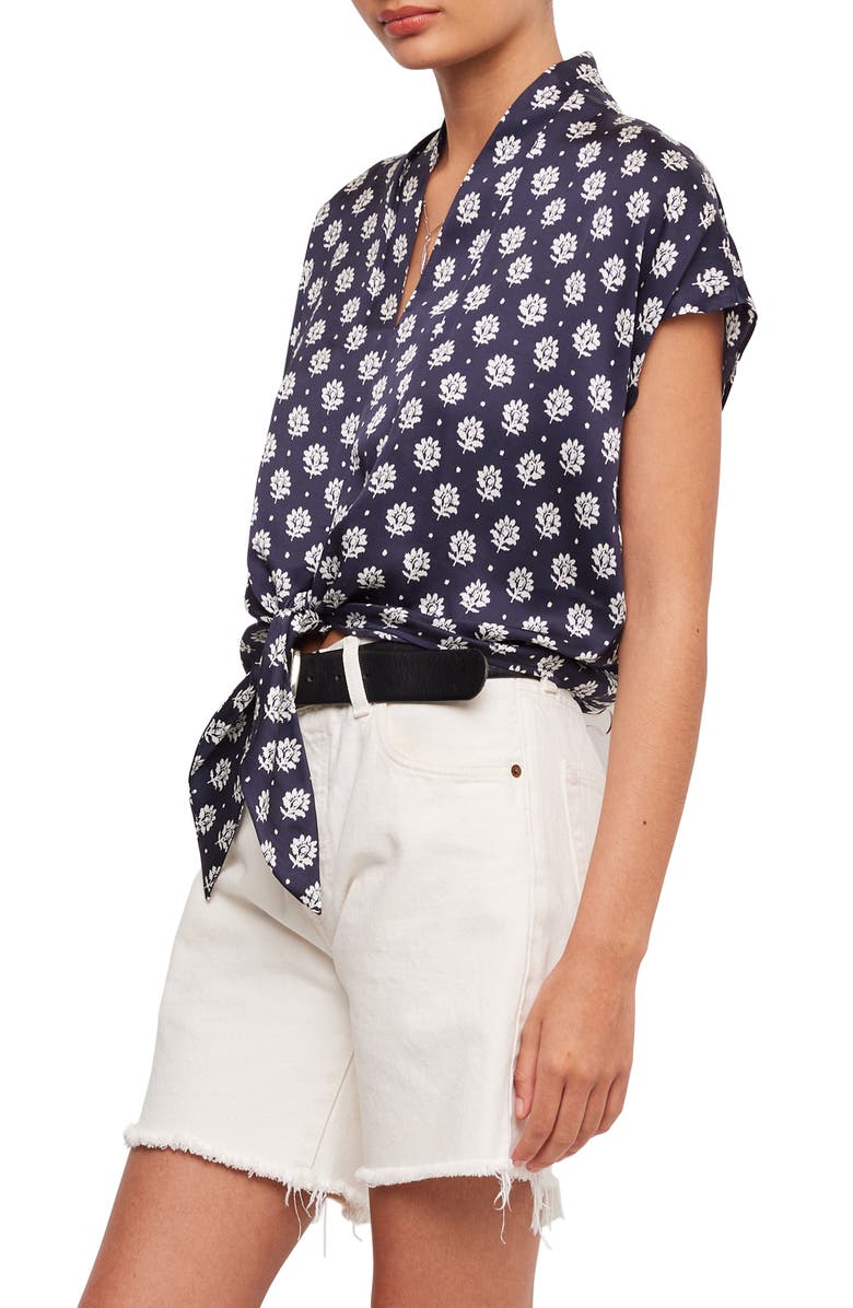 FIFTEEN TWENTY Maria Print Tie Front Top, Alternate, color, Navy Print